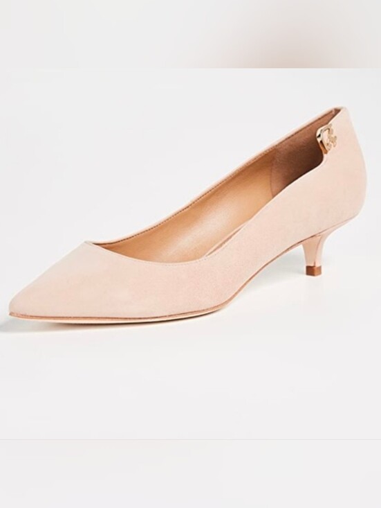 Tory Burch Shoes - TORY BURCH Nude Elizabeth Suede Leather Pointed Toe Kitten Heel Pumps